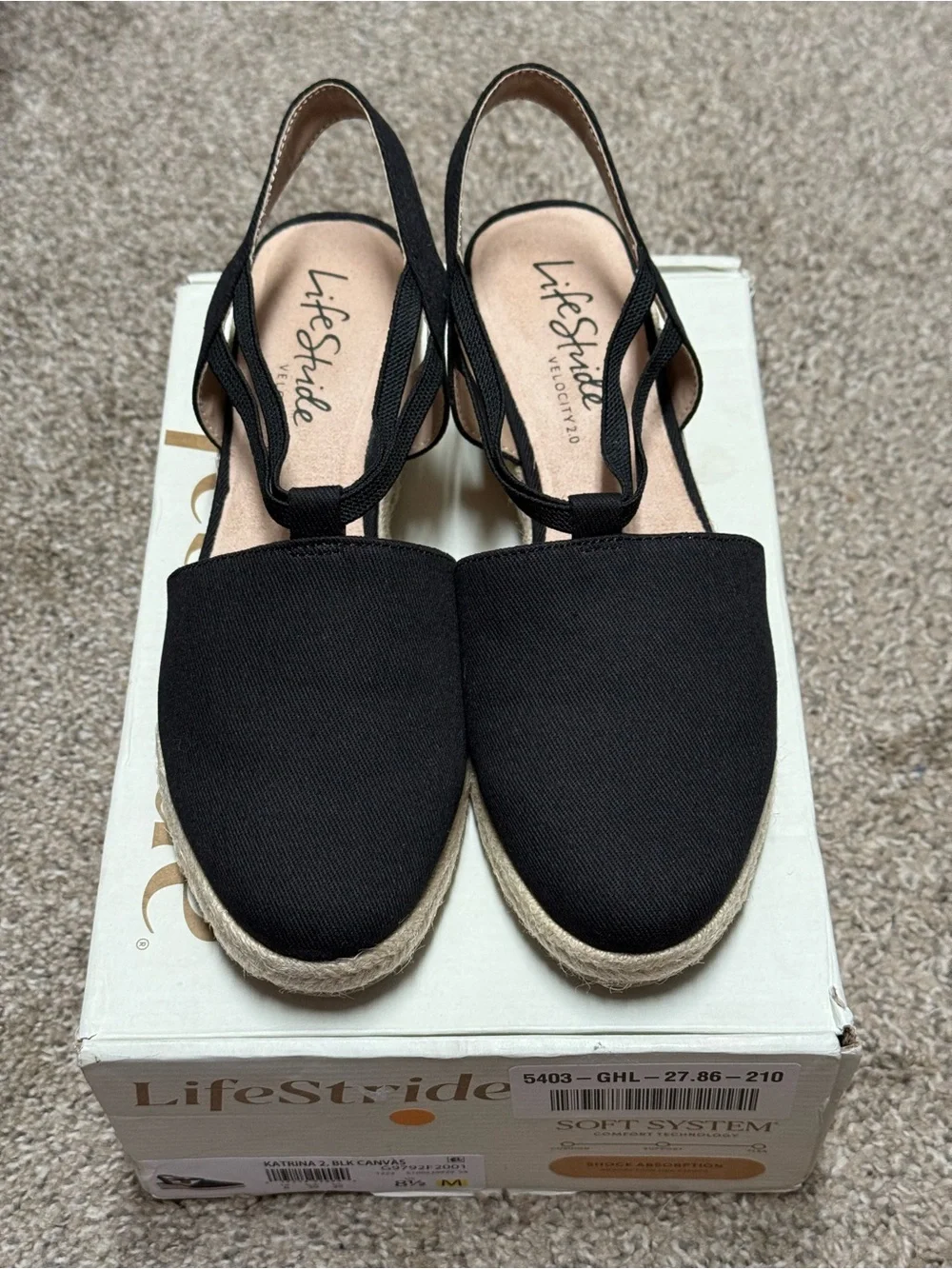 Lifestride Katrina 2 Black canvas Espadrille Wedges - Women 8.5M NEW